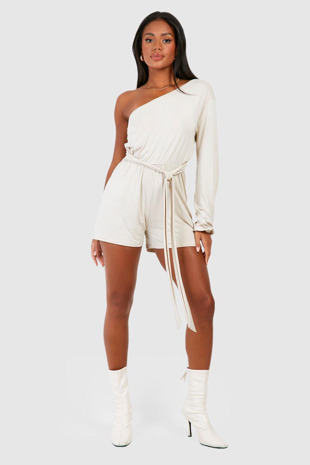 White one cheap shoulder romper