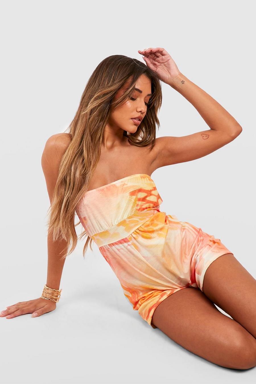 Orange Abstract Bandeau Playsuit