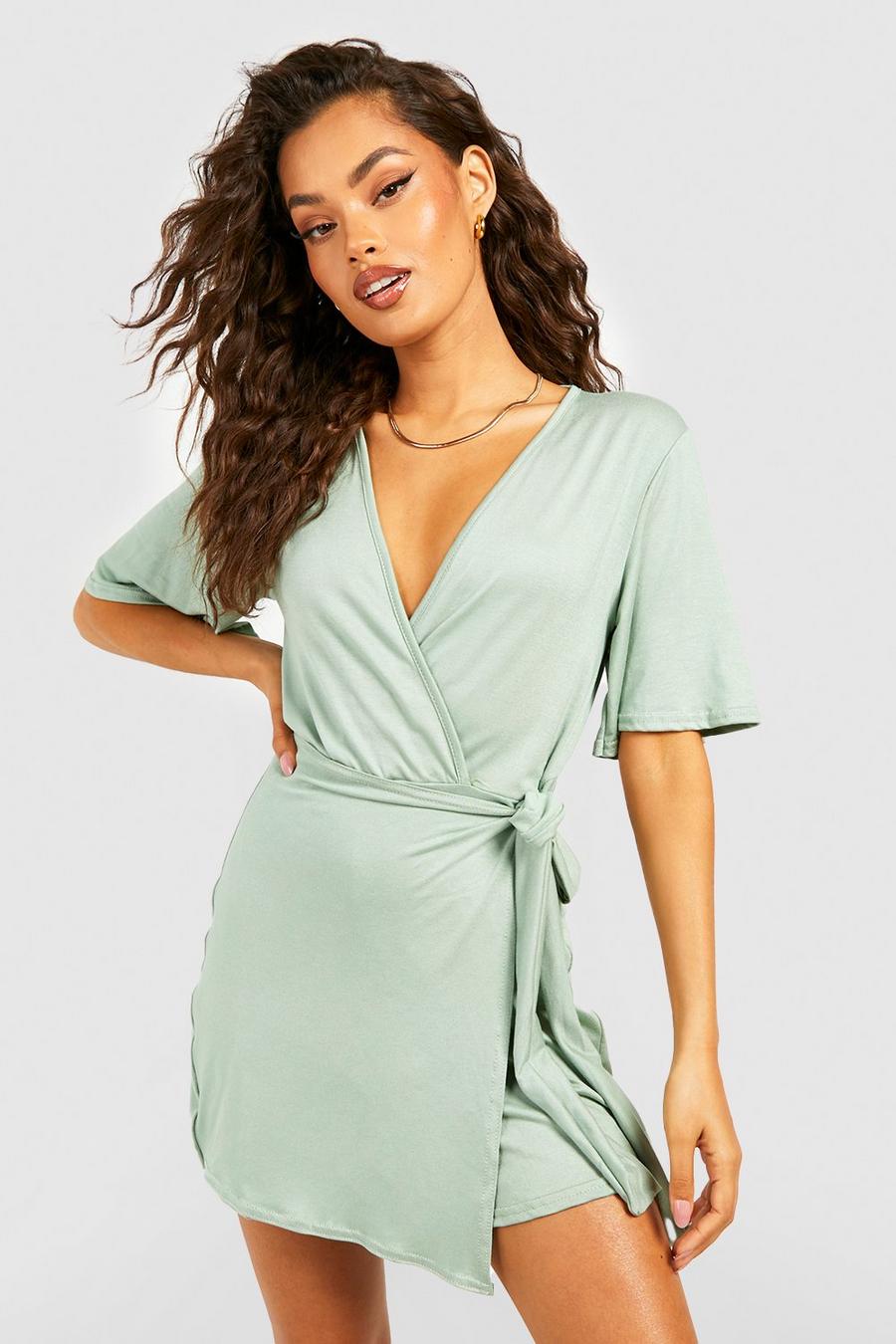 Sage green Floaty Wrap Playsuit