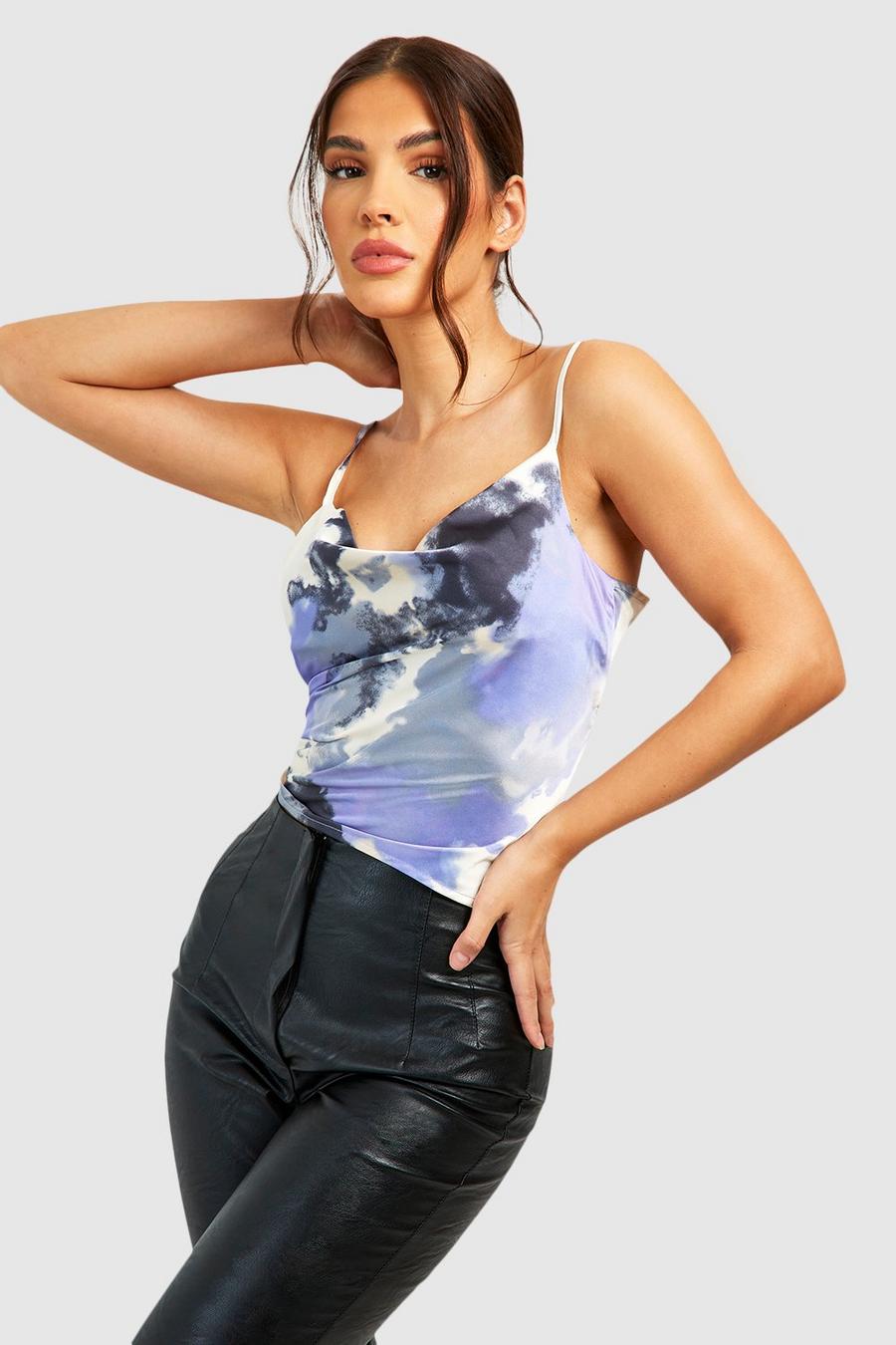 Abstract Satin Cowl Neck Cami    image number 1