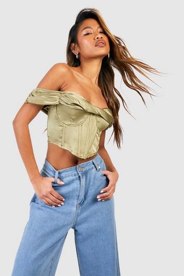 Satin Twist Corset Top olive