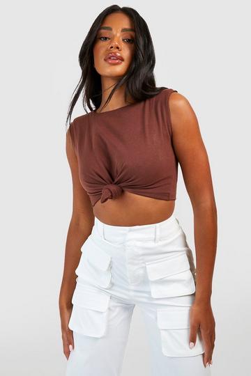 Basic Knot Hem Sleeveless Vest chocolate