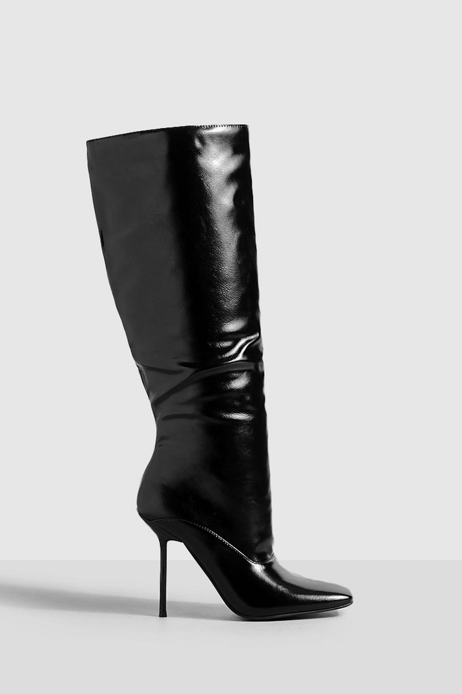 Black Square Toe Stiletto Knee High Boots image number 1