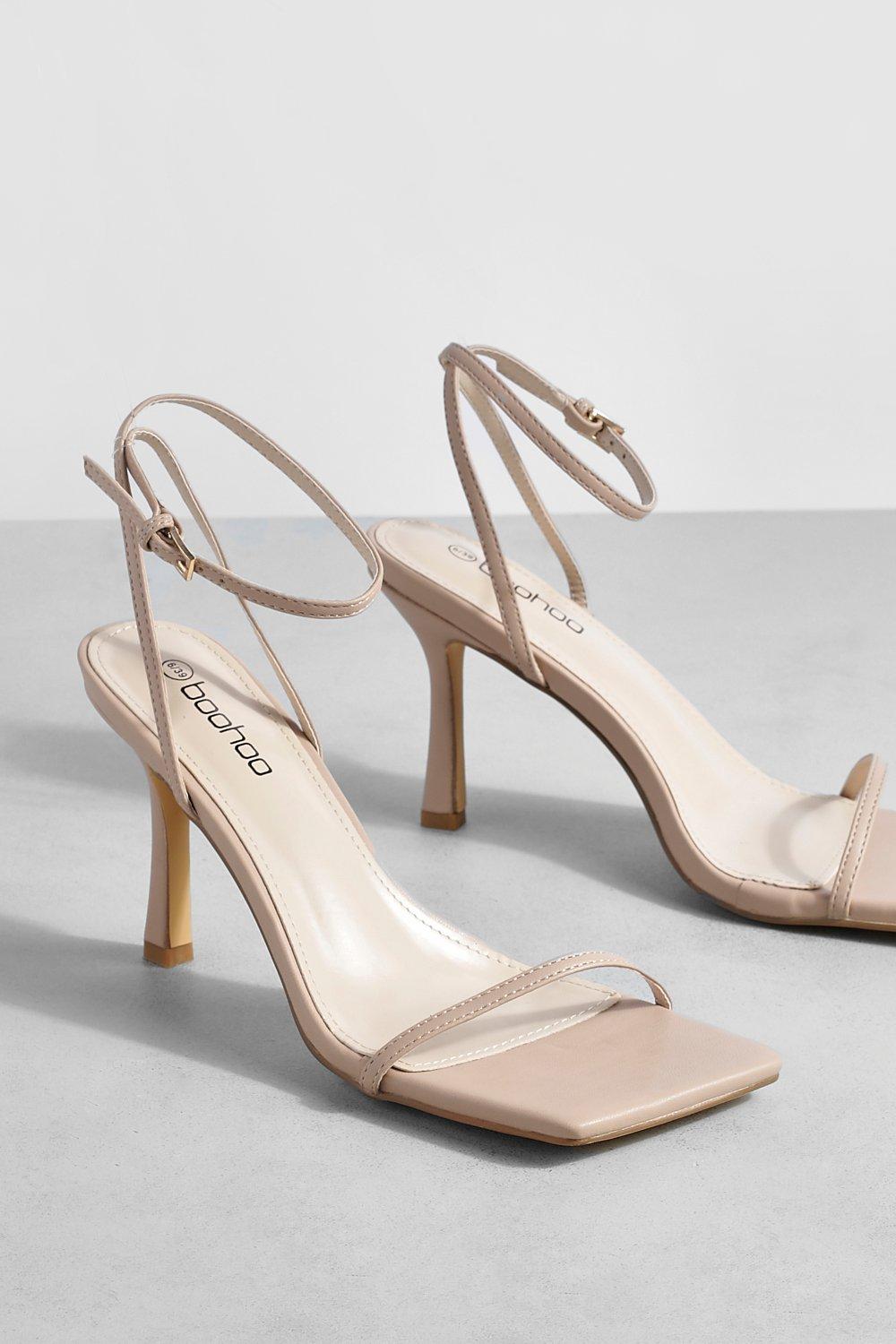 Silver Pu Square Barely There Strappy High Heels