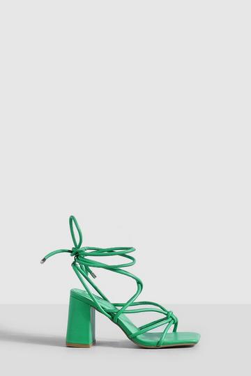 Green Knot Detail Block Heel Wrap Up Heels