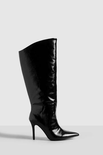 Asymmetric Mid Height Stiletto Knee High Boots black