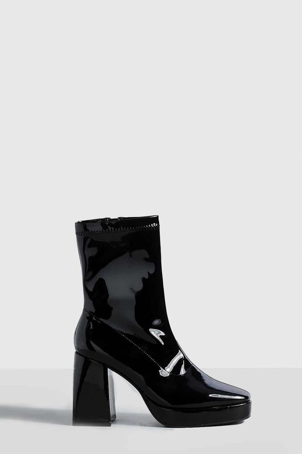 Black patent wide store fit ankle boots