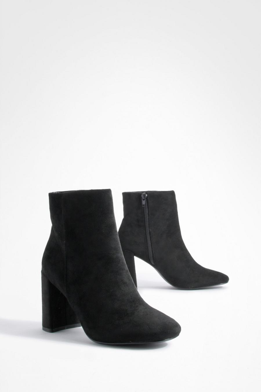 Black Round Toe Block Heel Ankle Boots  image number 1