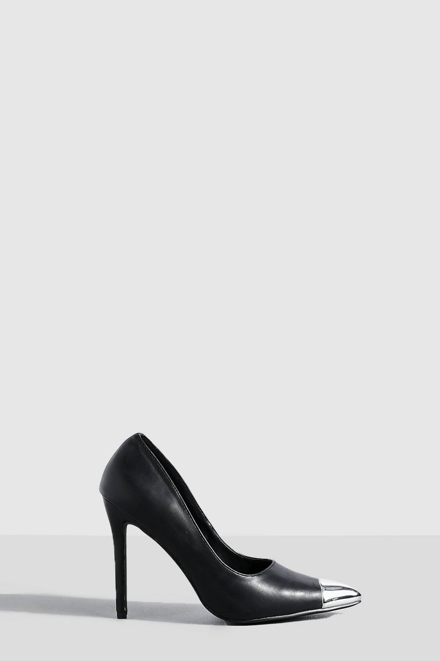 Black svart Toe Cap Detail Stiletto Court Shoes