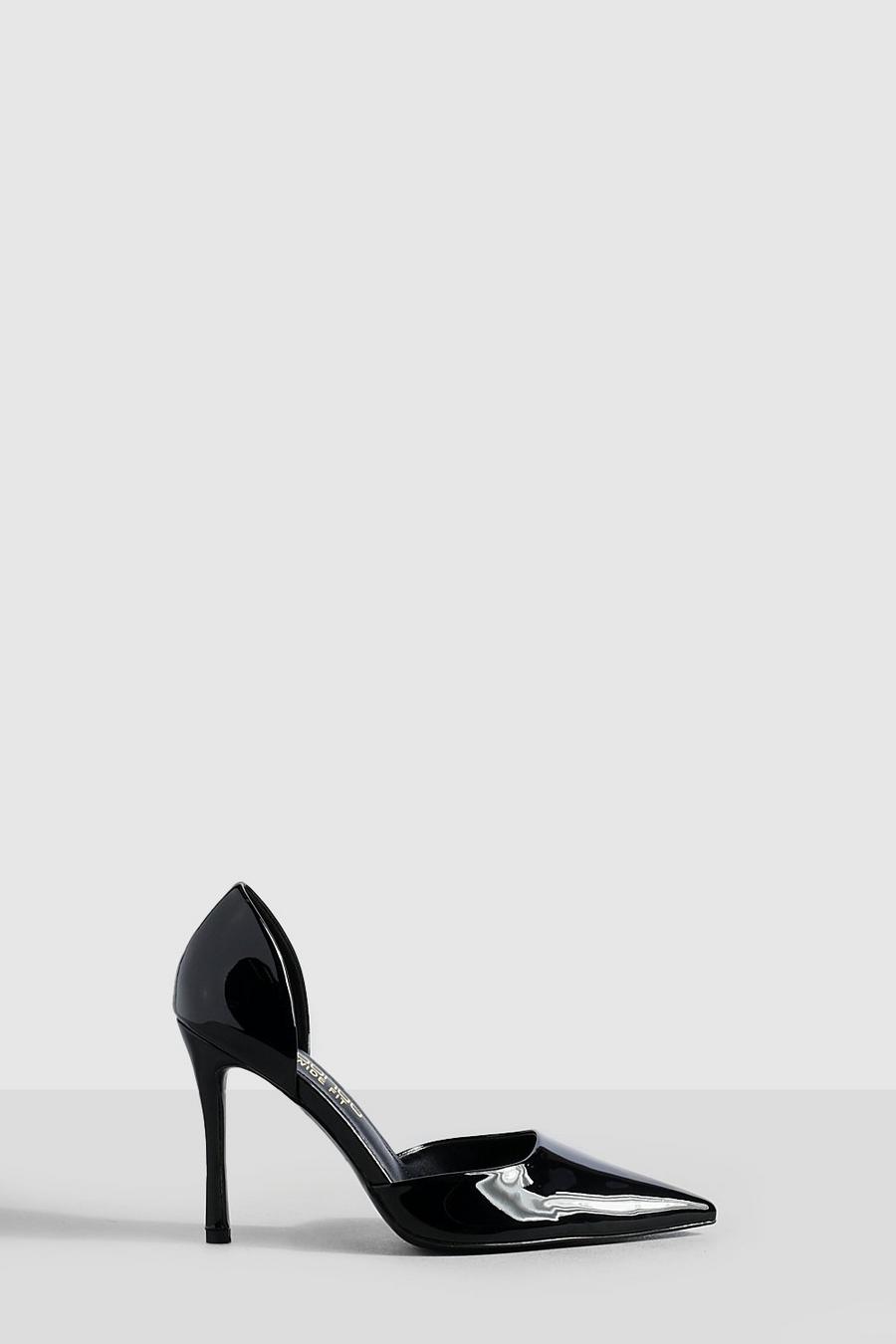 Black Wide Fit Patent Cut Out Court Shoe image number 1