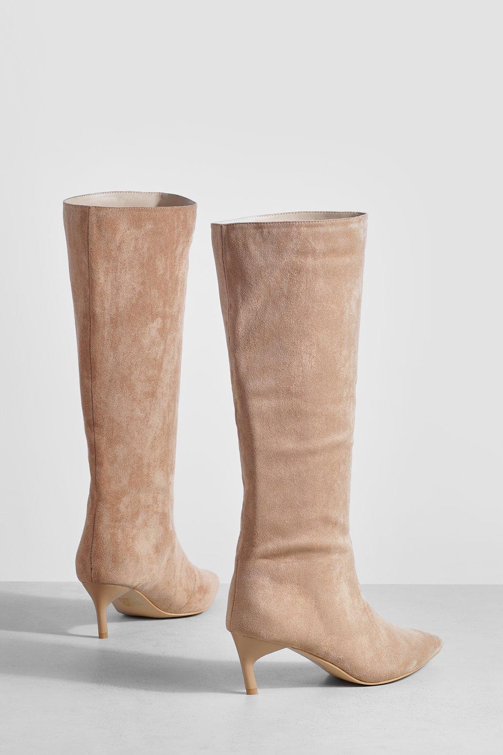 Taupe booties low store heel