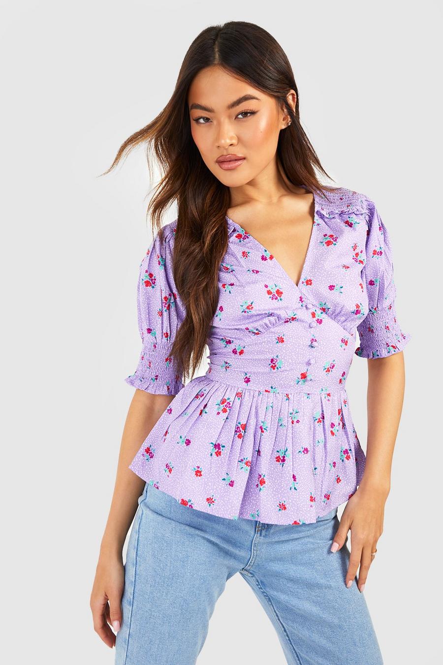 Blusa a fiori, Lilac image number 1