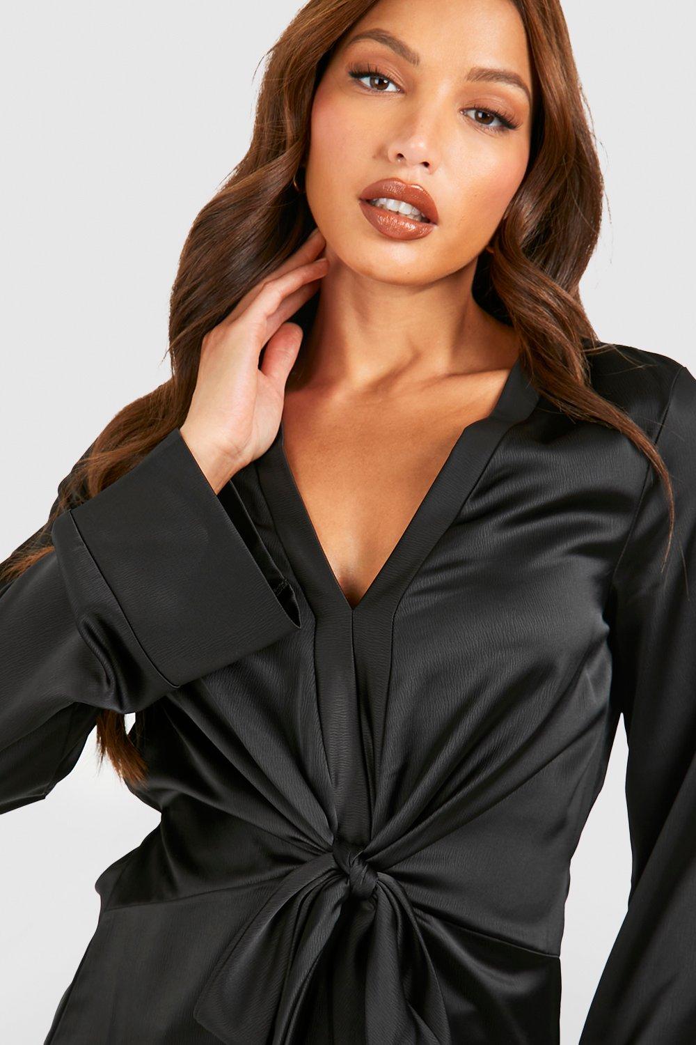 Missguided satin plunge blouse in black