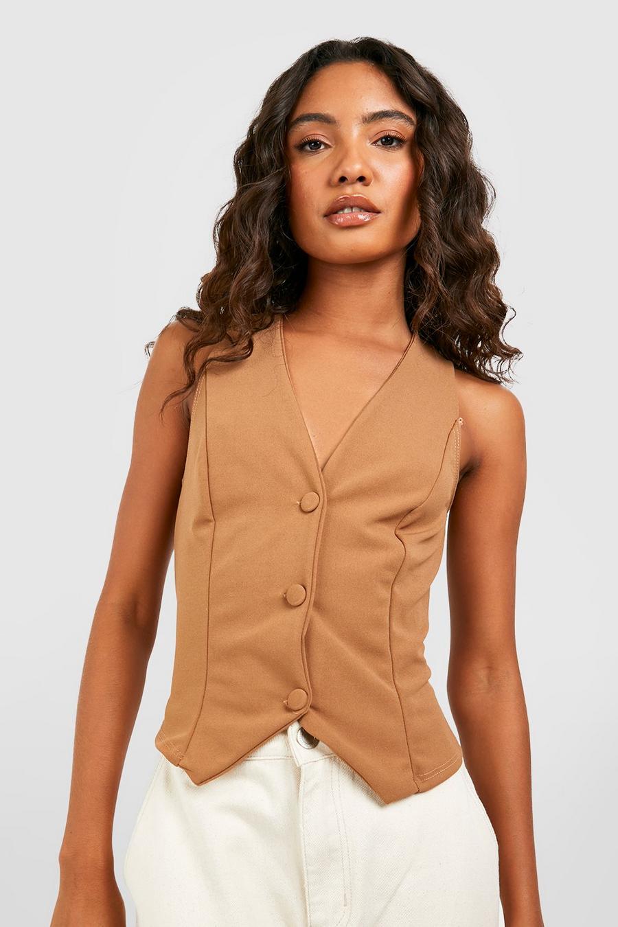 Camel Tall Tailored Button Through Vest image number 1