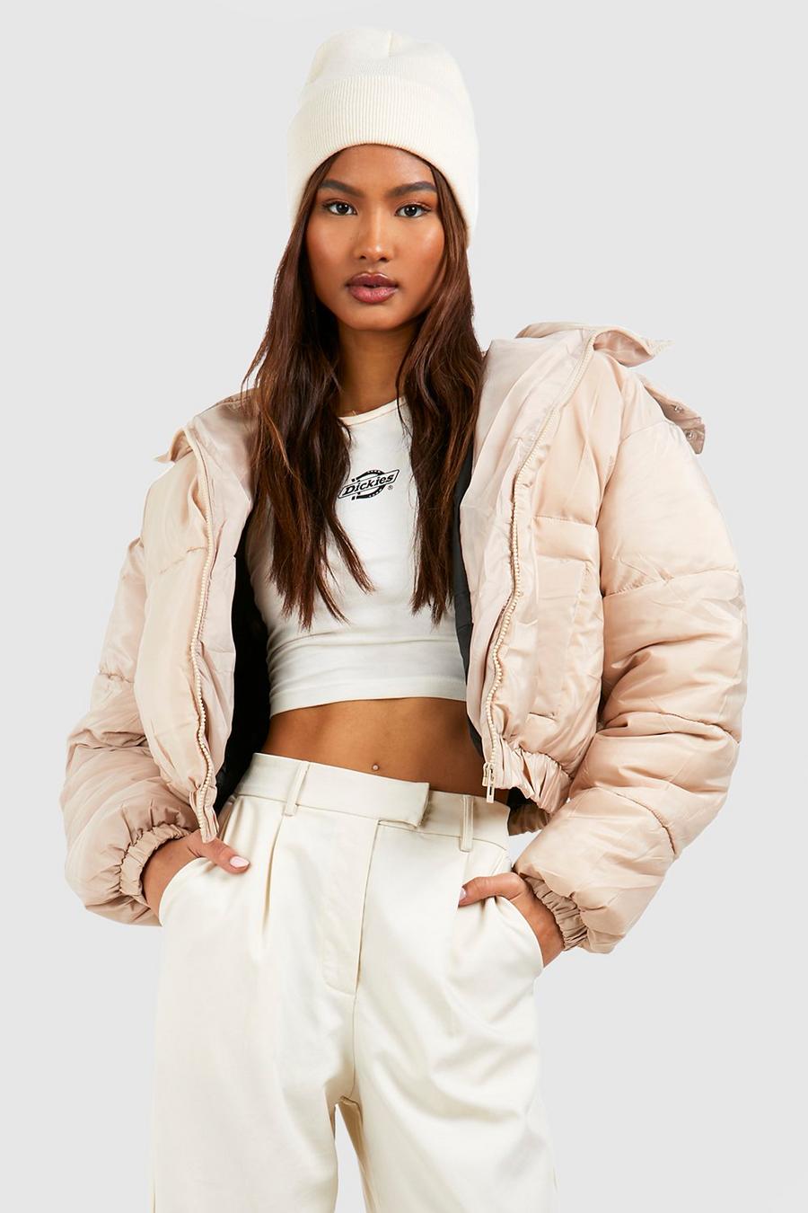 Stone Tall Hooded Crop Puffer Jacket image number 1
