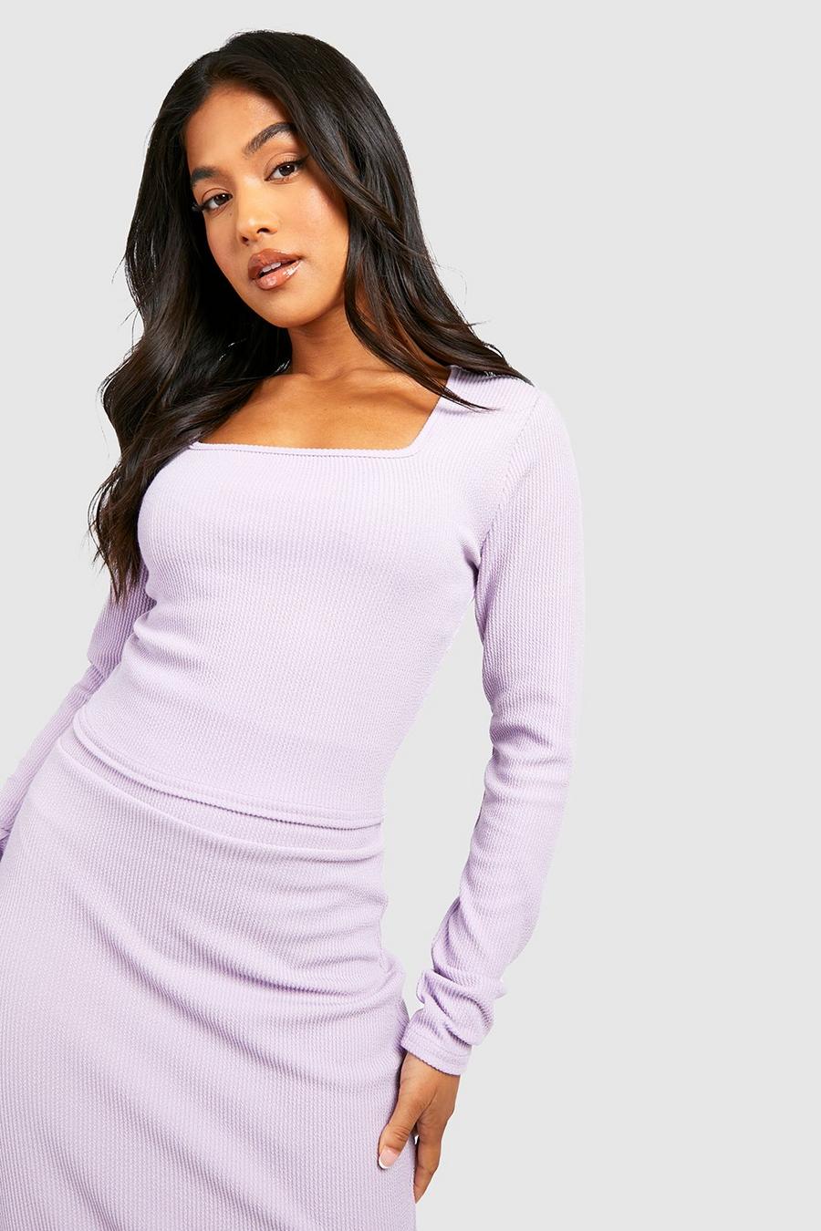 Lilac Petite Crinkle Rib Square Neck Top image number 1