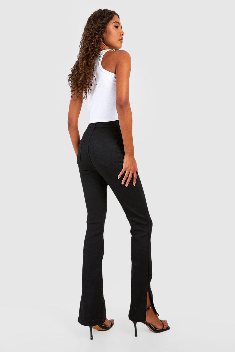 Black High Waisted Split Hem Flared Pants