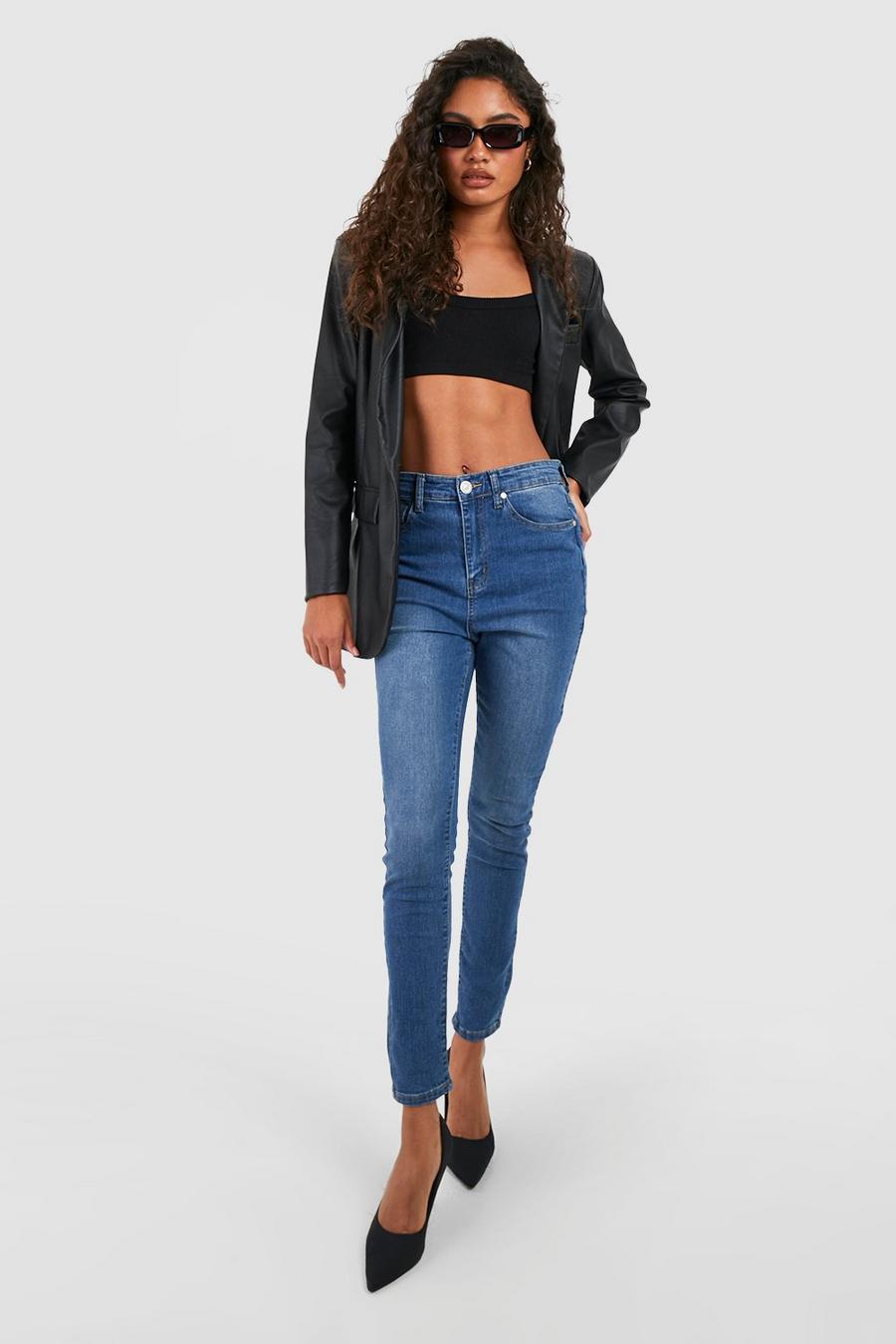 Mid blue Tall Mid Rise Skinny Jeans image number 1