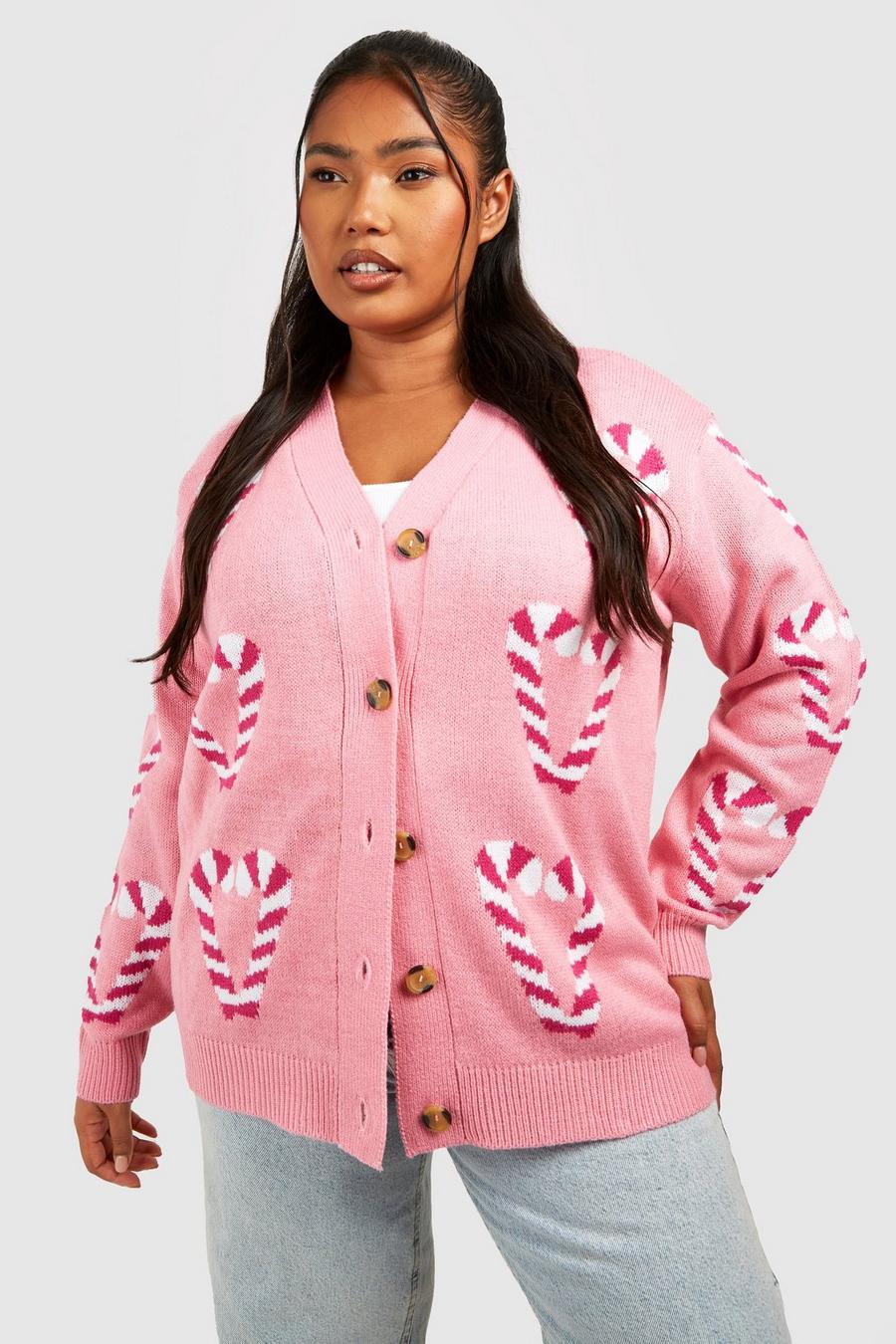 Baby pink Plus Candy Cane Christmas Cardigan  image number 1