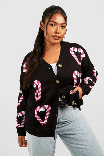 Plus Candy Cane Christmas Cardigan black