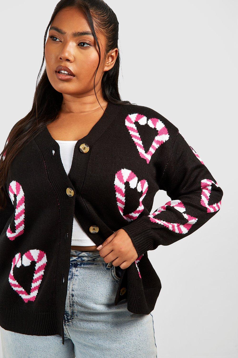 Plus Candy Cane Christmas Cardigan boohoo UK