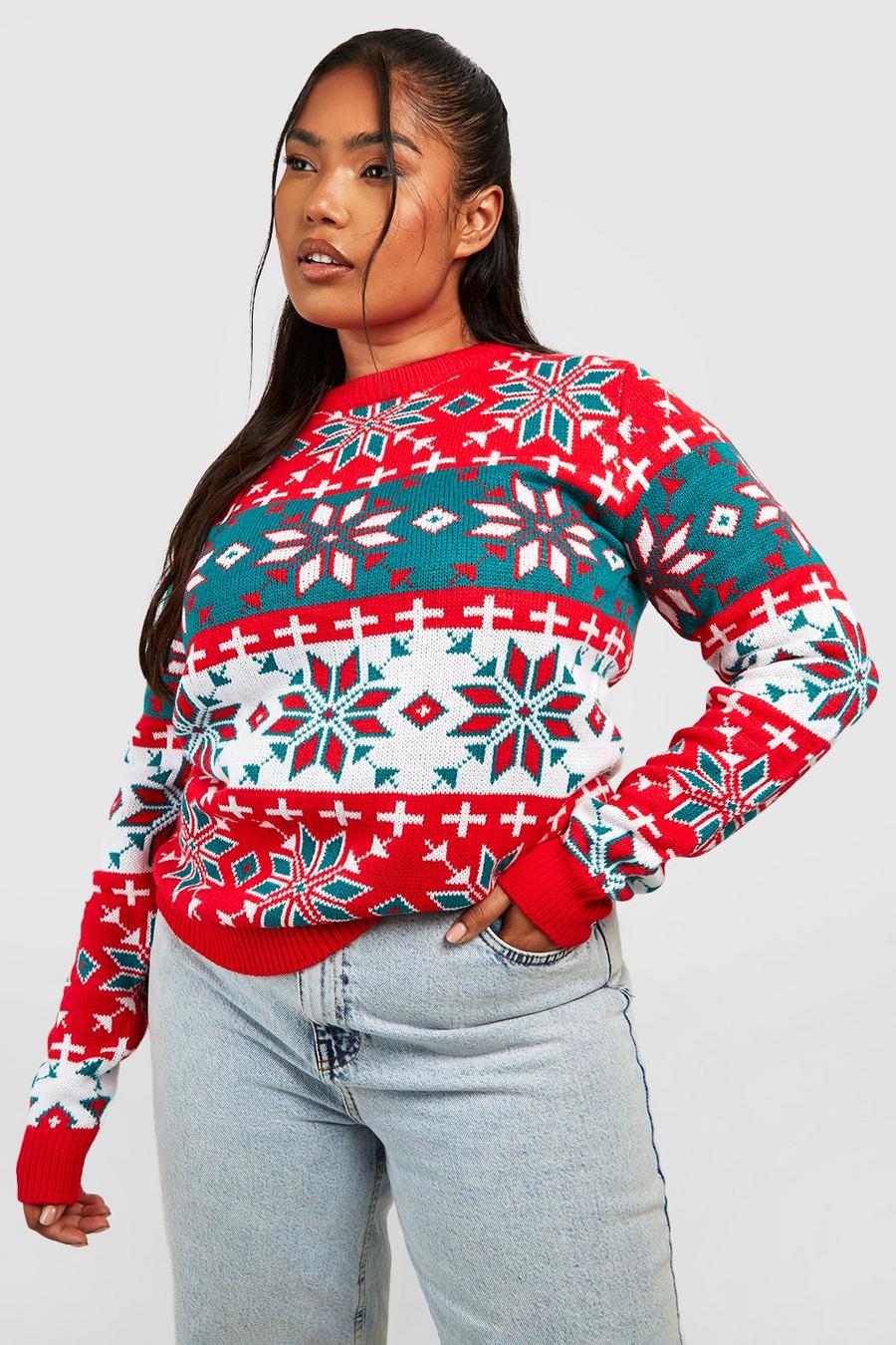 Red Plus Fairisle Patchwork Christmas Sweater