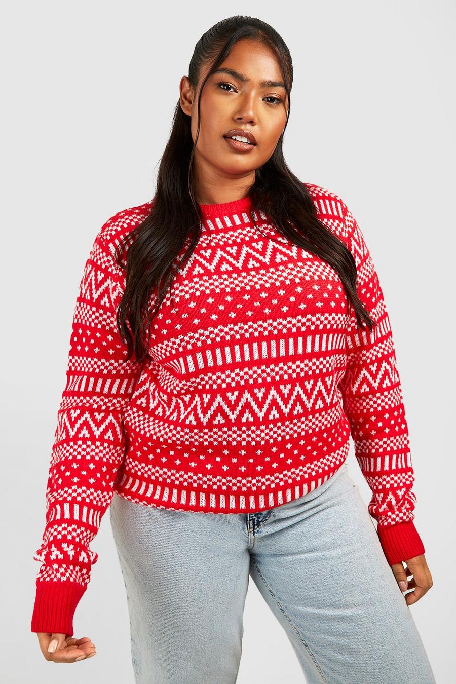 Maglione natalizio Plus Size con motivi Fairisle, Red image number 1