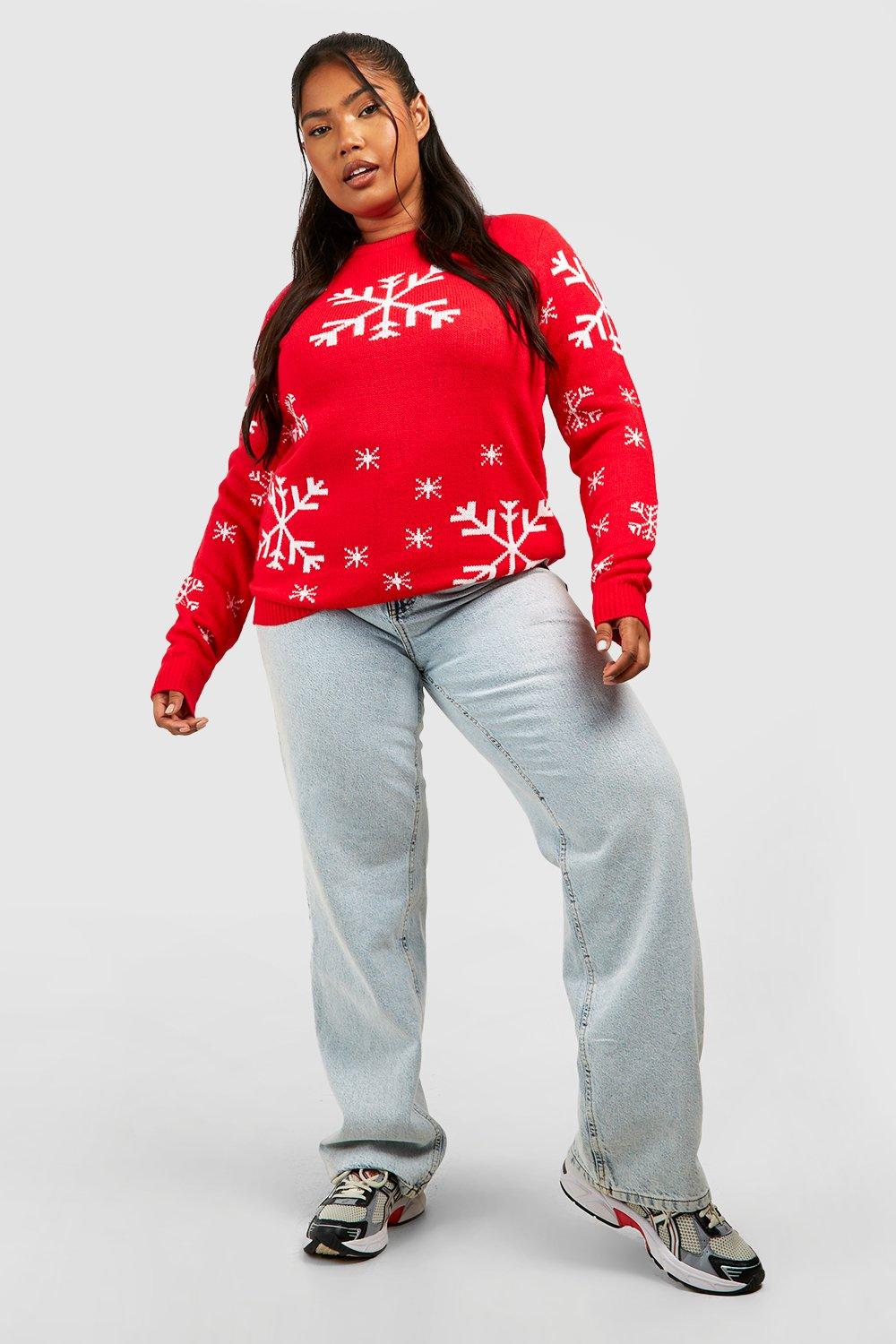 Plus Size Christmas Outfits Set Women's Plus Snowflake Print