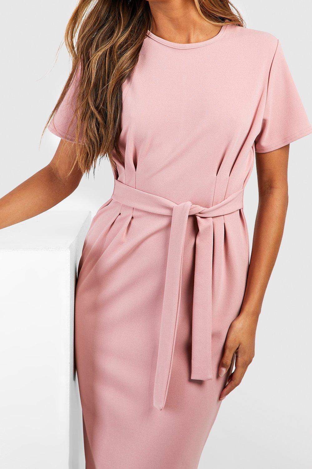 Boohoo pink midi outlet dress