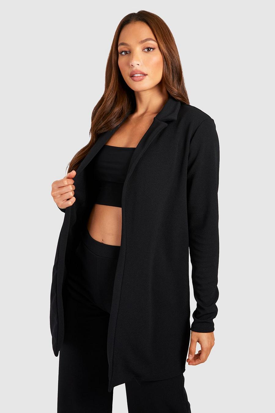 Black Tall Basic Jersey Knit Fitted Longline Blazer image number 1