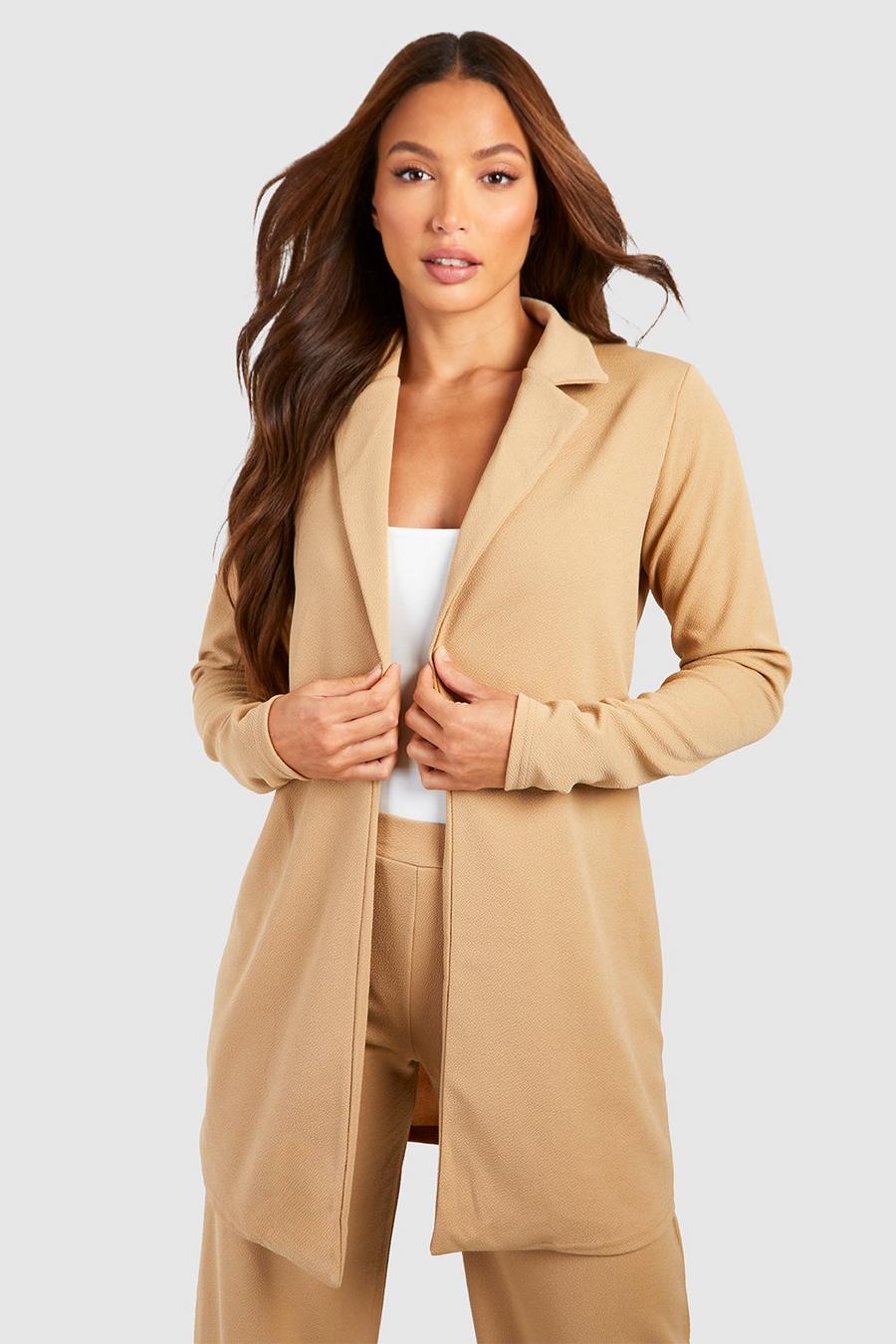 Camel beige Tall Basic Jersey Fitted Longline Blazer image number 1