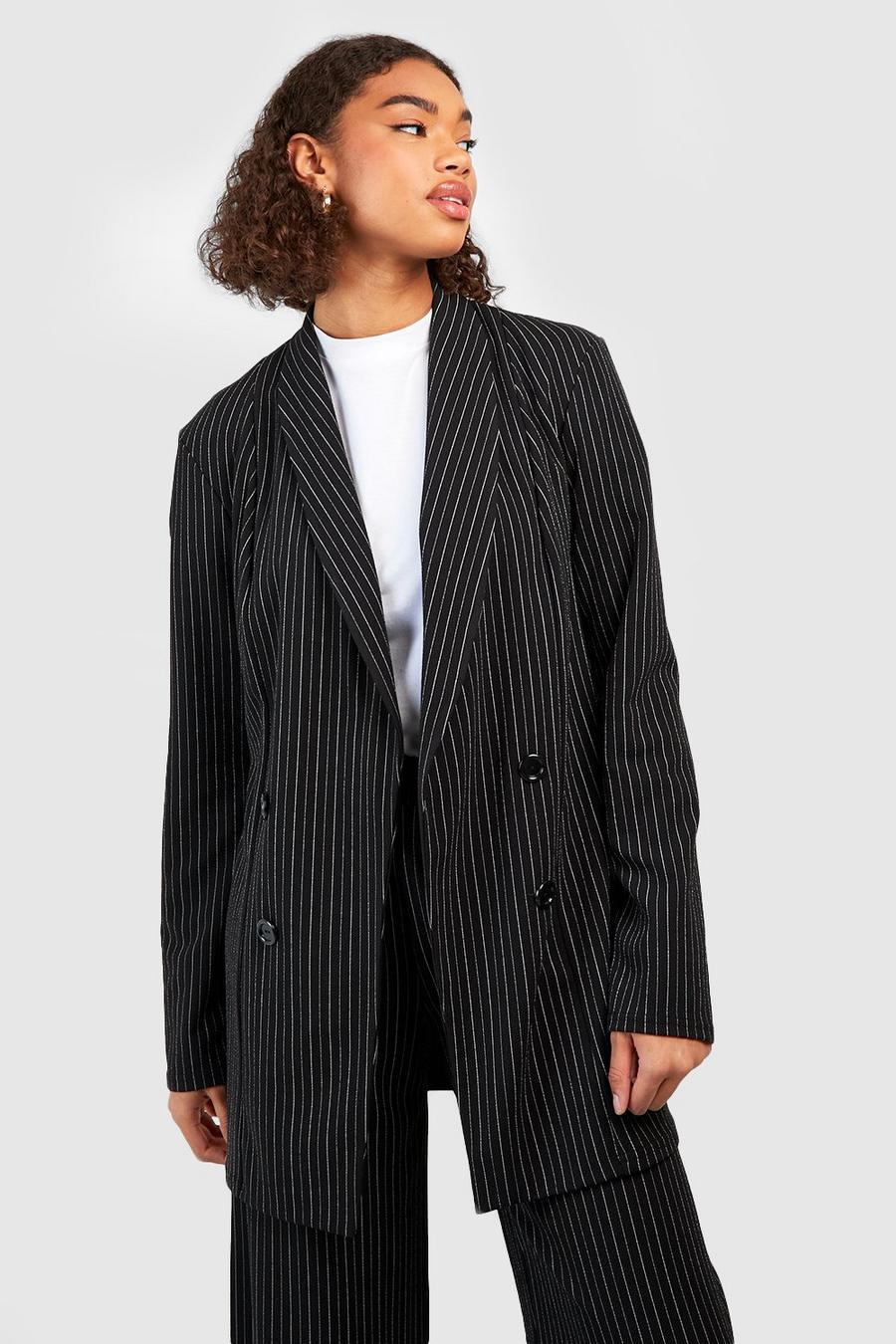 Tall Basic Jersey Knit Pinstripe Relaxed Fit Blazer image number 1