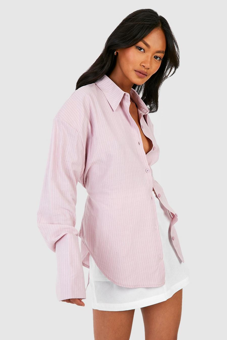 Camicia oversize slavata a righe rosa image number 1