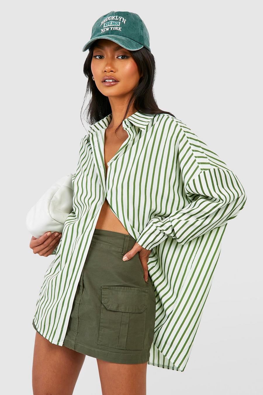 Camicia oversize a righe con spalle scese, Green image number 1