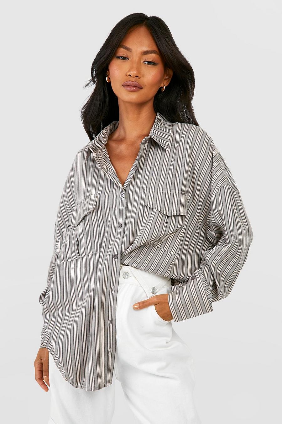 Black Stripe Pocket Detail Oversized Shirt image number 1
