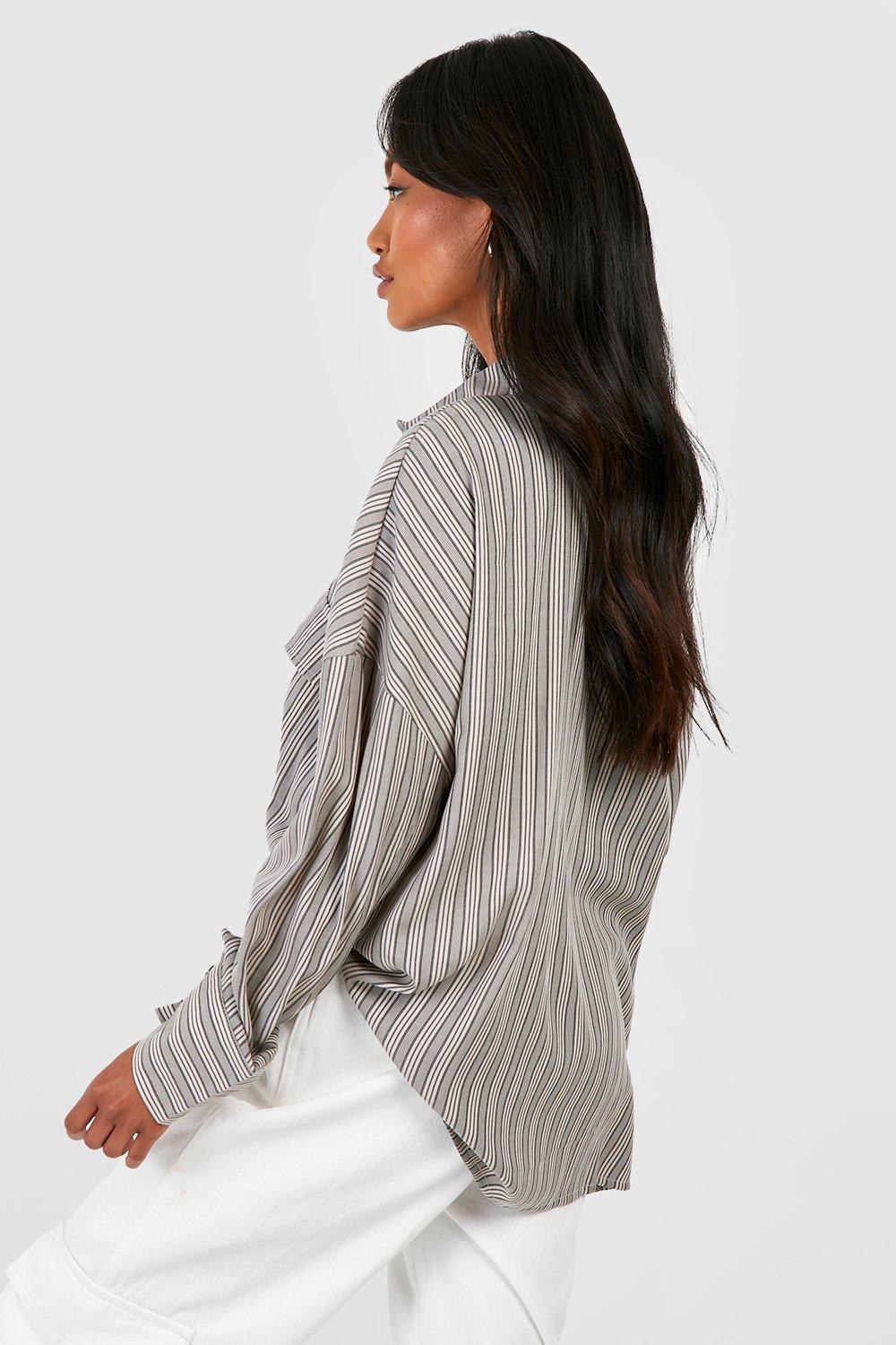 Black Stripe Pocket Detail Oversized Shirt