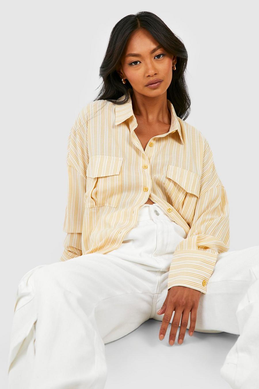 Gestreiftes Oversize Hemd mit Taschen-Detail, Mustard image number 1