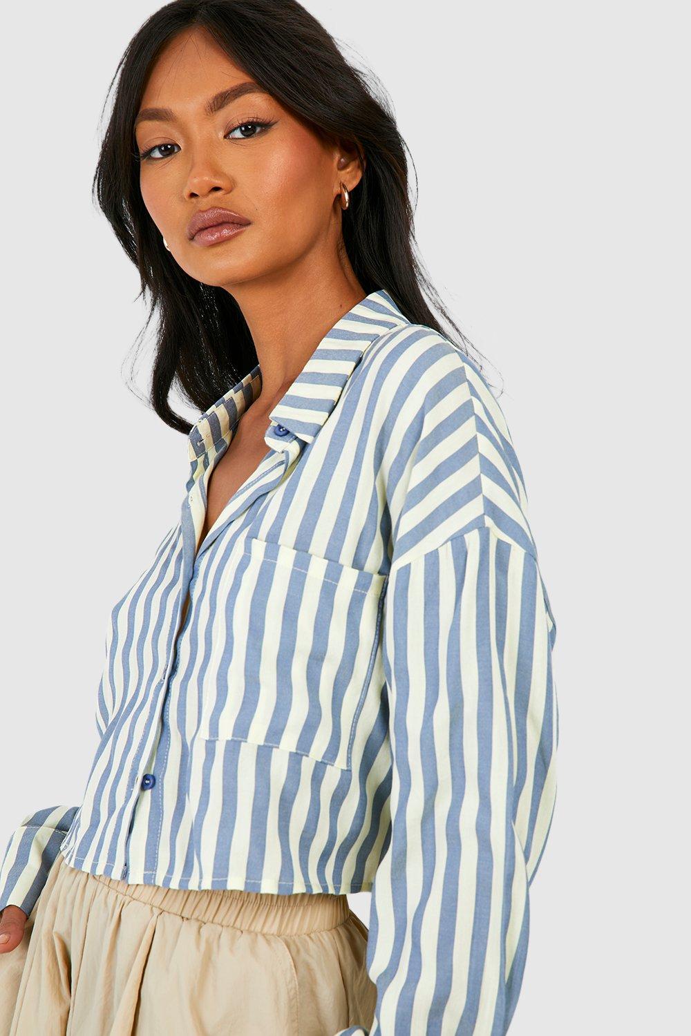 【KOOLOSET】Country Stripe Over Shirt Stripe Cropped Shirt | boohoo