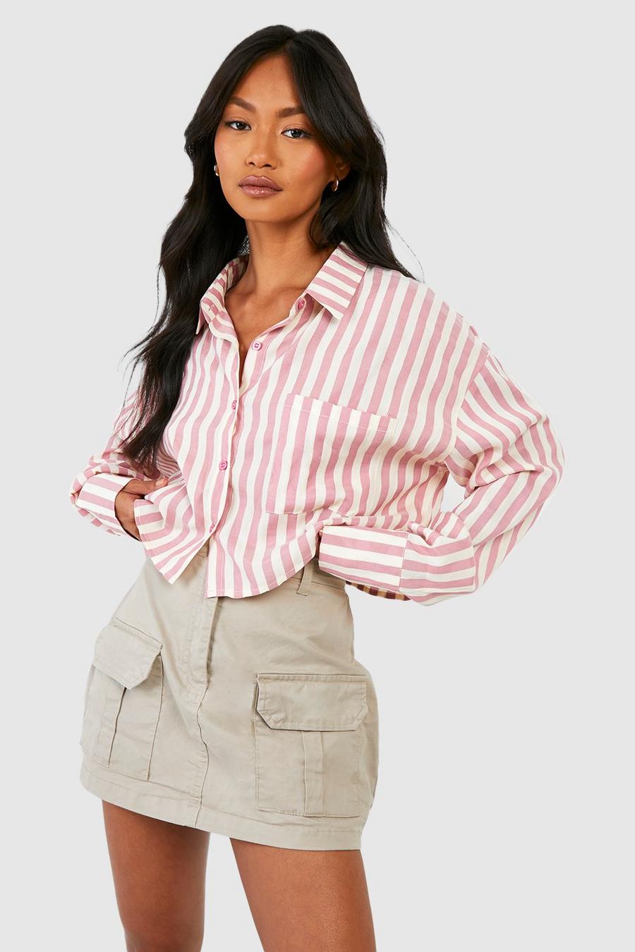 Camicia corta a righe, Pink image number 1