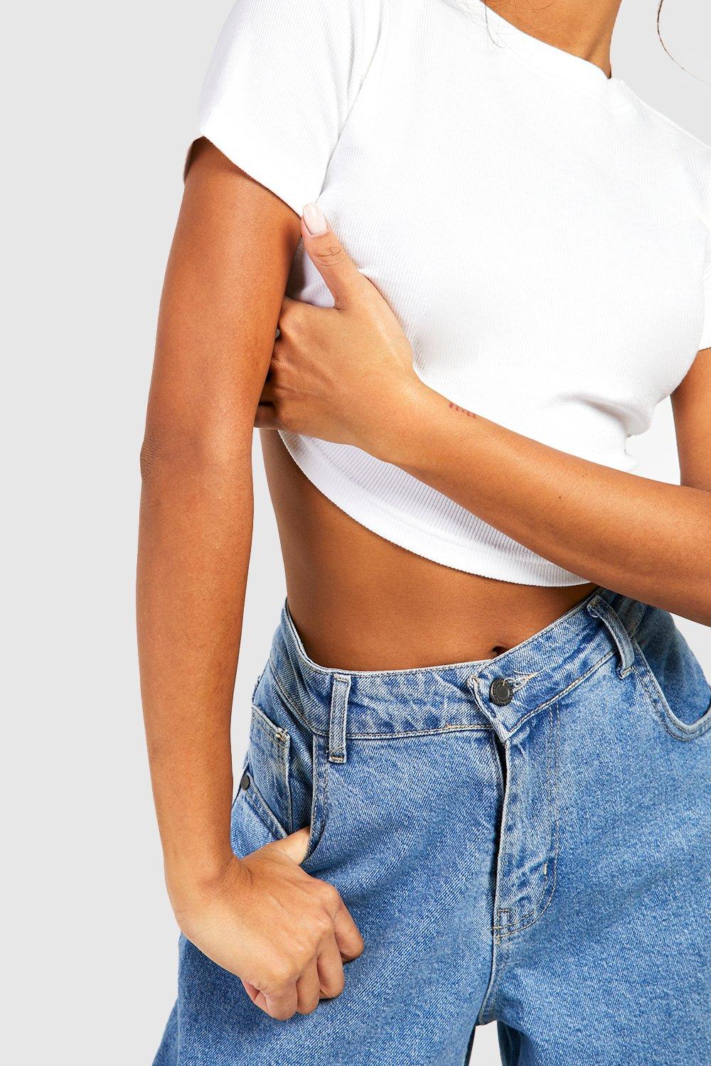 Basic Rib Short Sleeve Crew Neck Crop Top