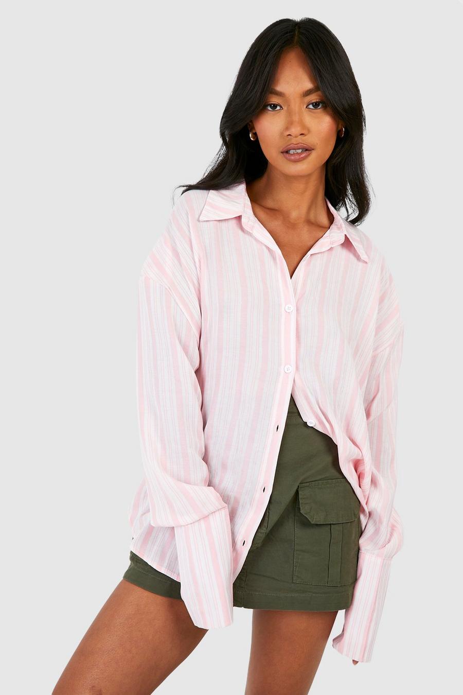 Baby pink Washed Wide Stripe Tie Back Shirt