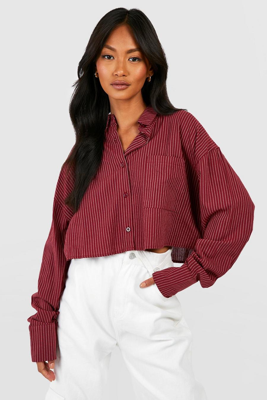Berry red Stripe Cropped Shirt