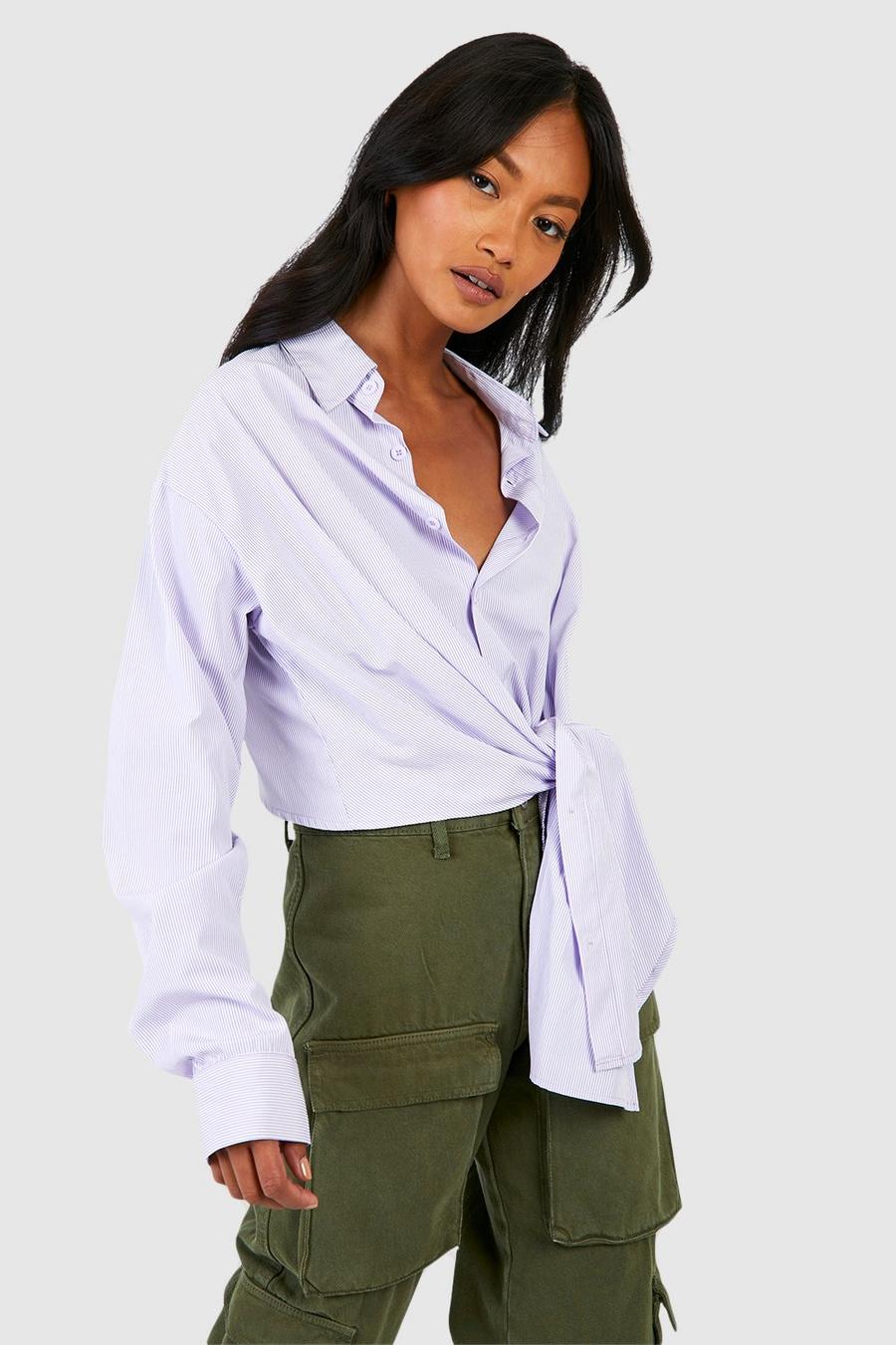 Camisa crop de rayas con atadura lateral, Lilac morado