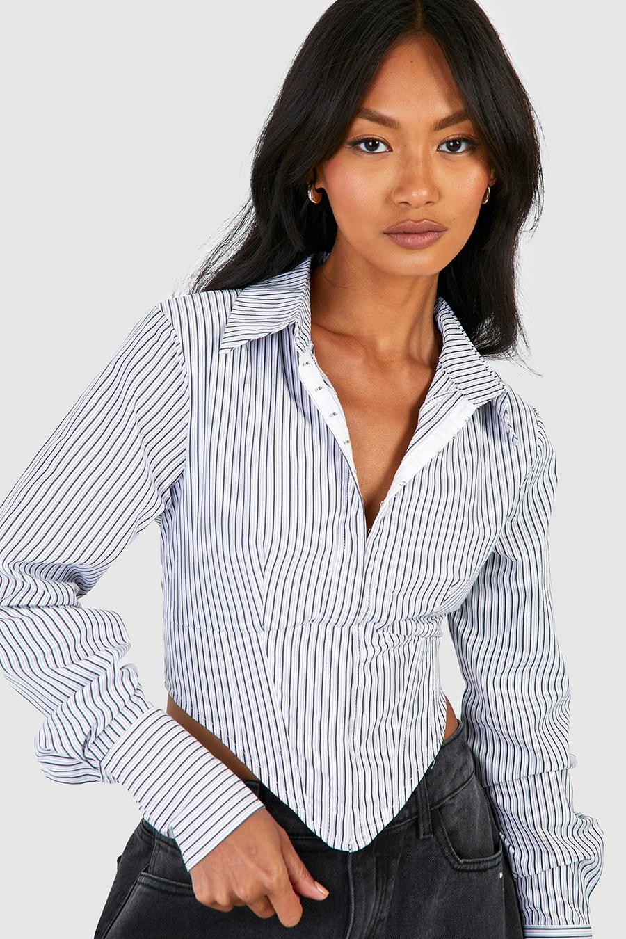 Black Corset Style Stripe Shirt image number 1