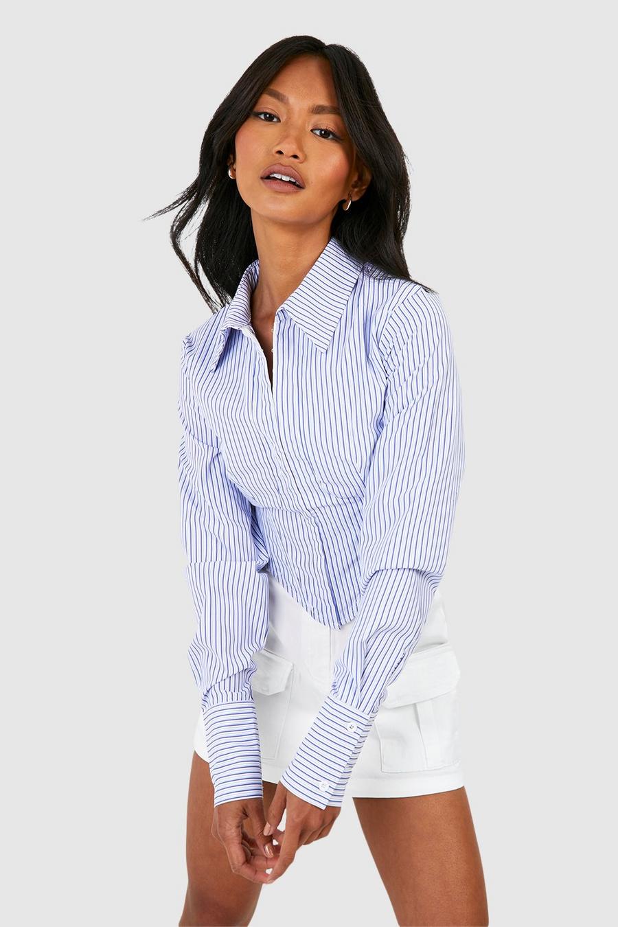Blue Corset Style Stripe Shirt image number 1