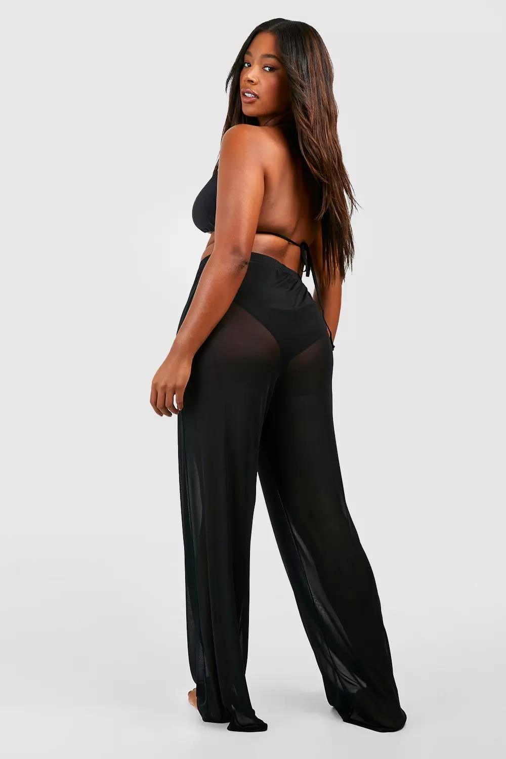 Shape Black Fishnet Wide Leg Trousers