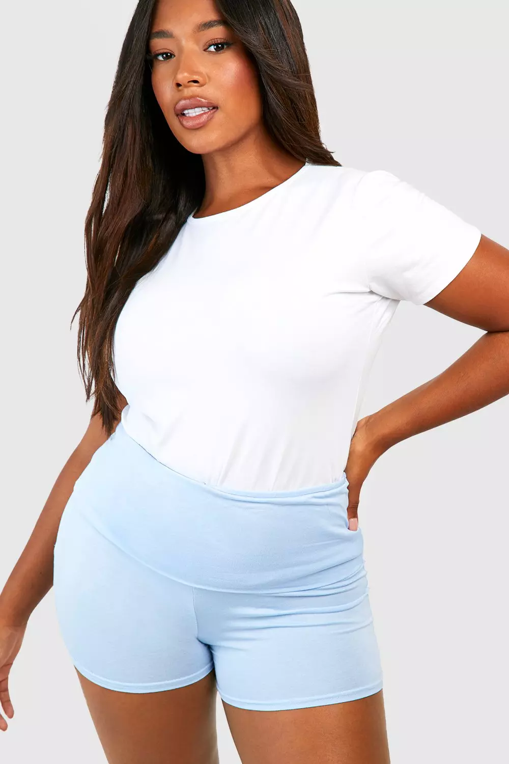 Women's Plus Jersey Basic Fold Over Waist Booty Shorts