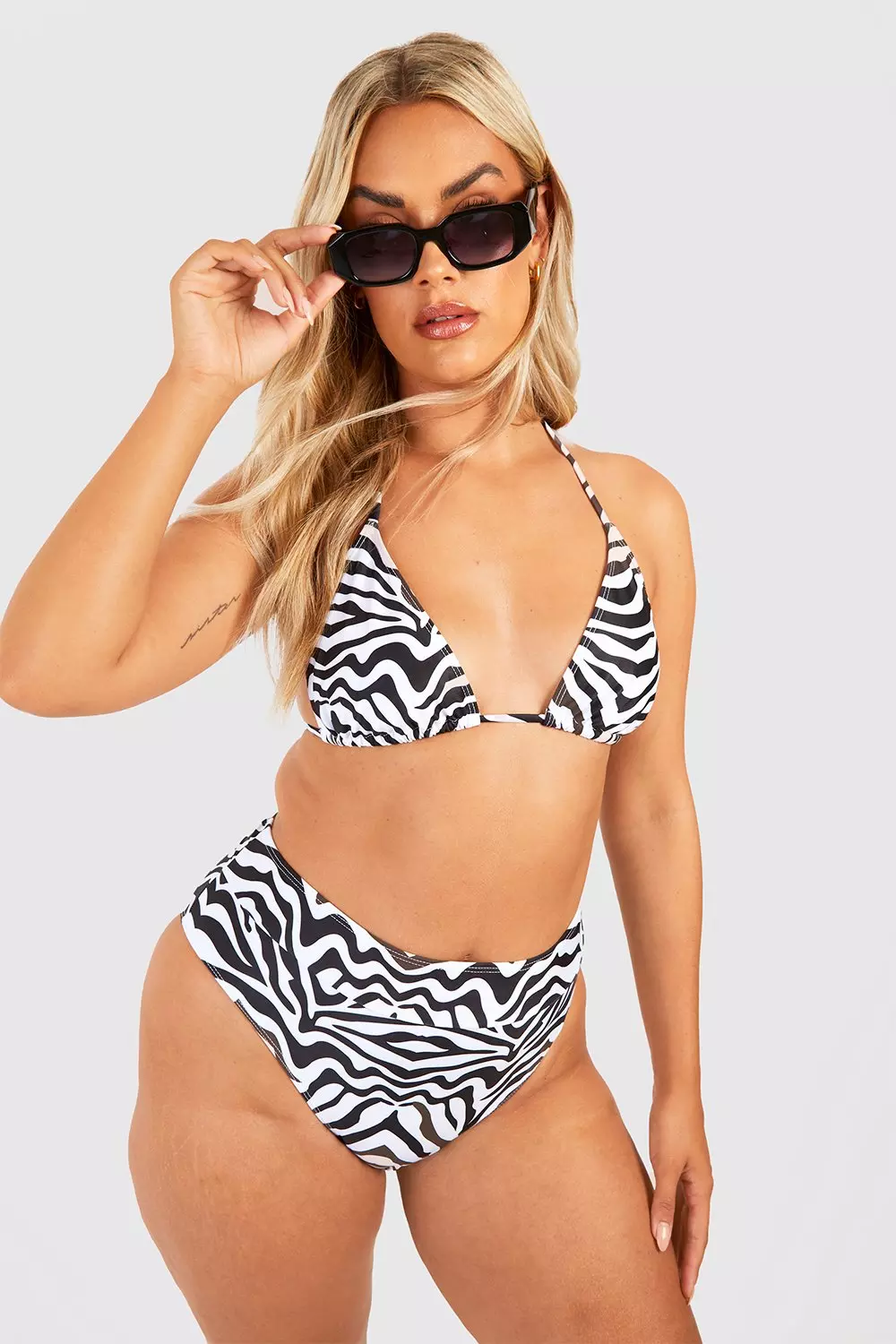 Black Plus Zebra Print High Waisted Bikini Brief alternative image