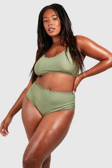 Khaki Plus Scallop Mix & Match Crop Bikini Brief