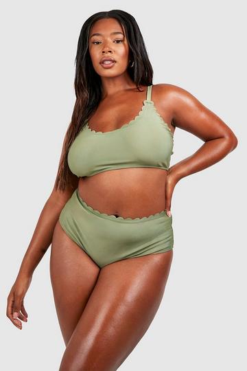 Plus Scallop Mix & Match Crop Bikini Top khaki